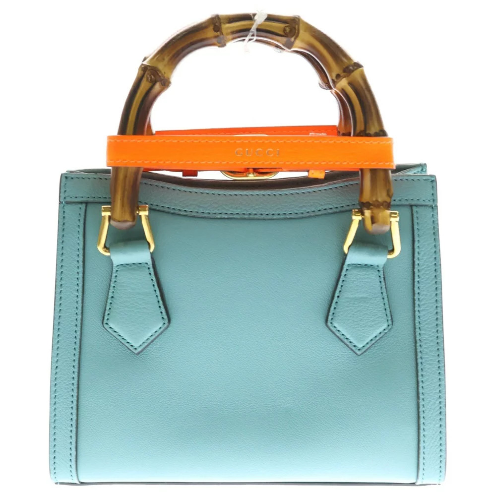 GUCCI GG Diana Leather Bamboo Handbag Shoulder Bag Blue - Picture 2 of 6
